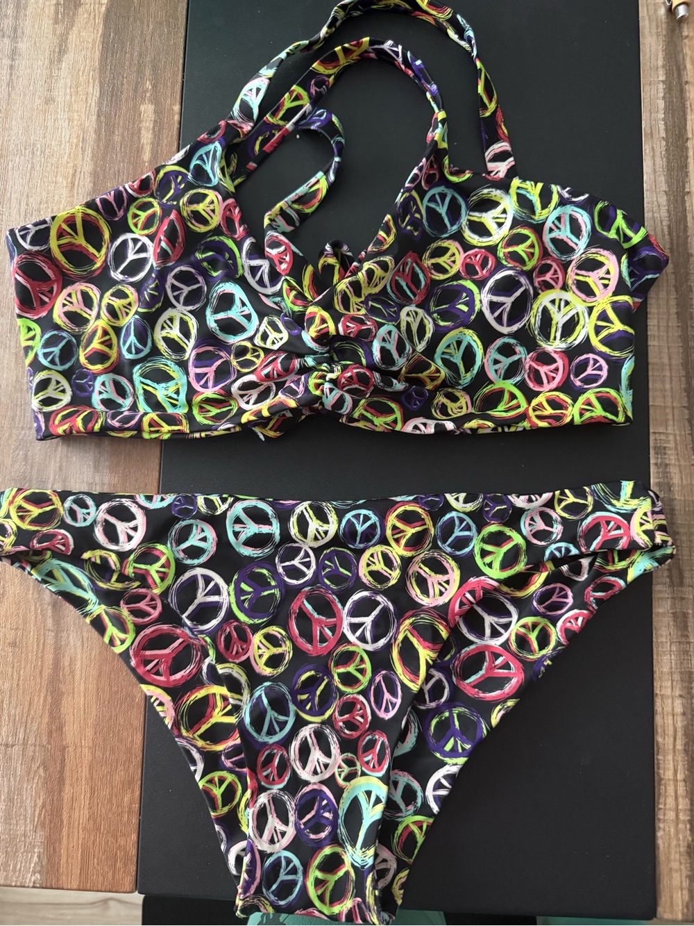 Fused Hawaii Peace Sign Kohanaiki Top & Hapuna Bikini Bottom Set XL/L